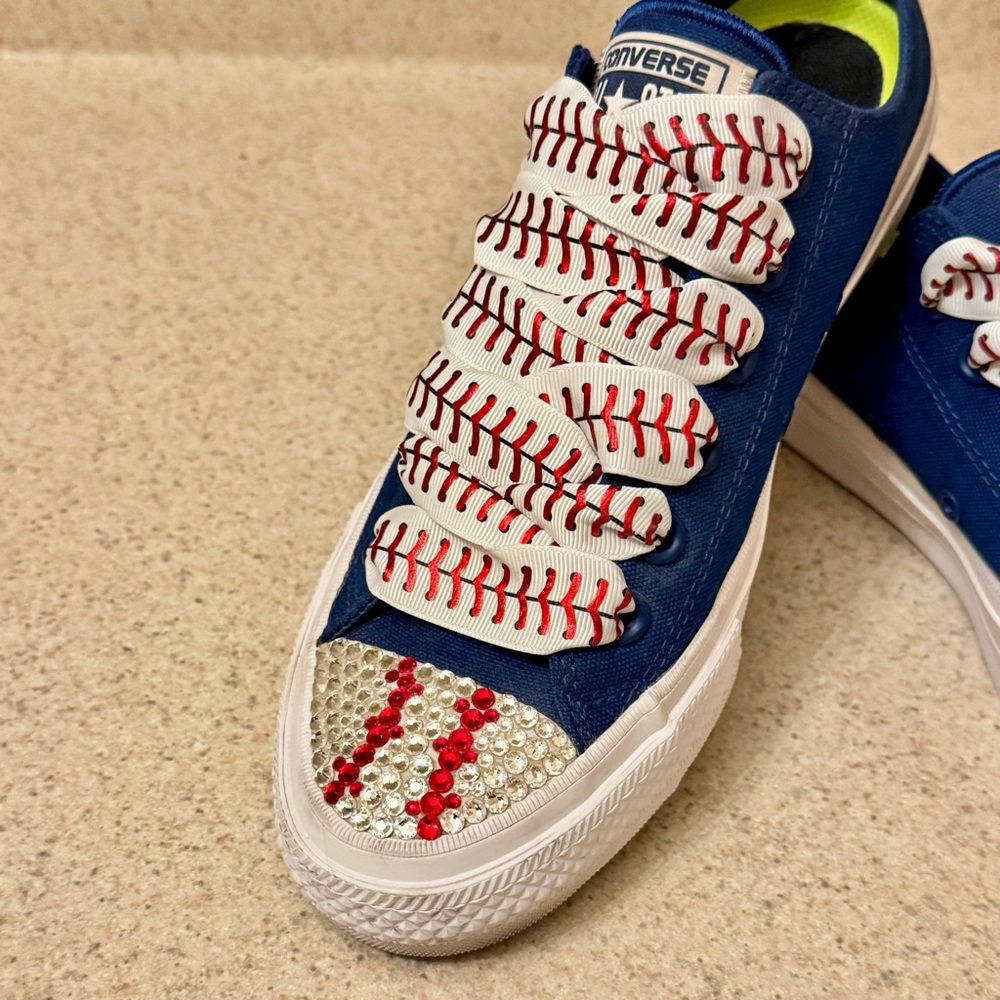 Converse Blue BLING toe cap neakers with Baseball Stitch Laces - Picture 3 of 13